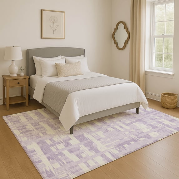 Addison Rugs Mayfield Premium Machine Washable Transitional Stripes Lavender Rectangle Rug, 8' x 10'