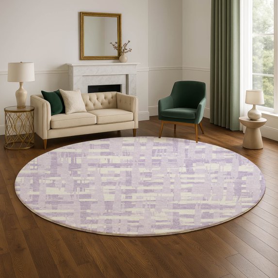 Addison Rugs Mayfield Premium Machine Washable Transitional Stripes Lavender Round Rug, 8' x 8'