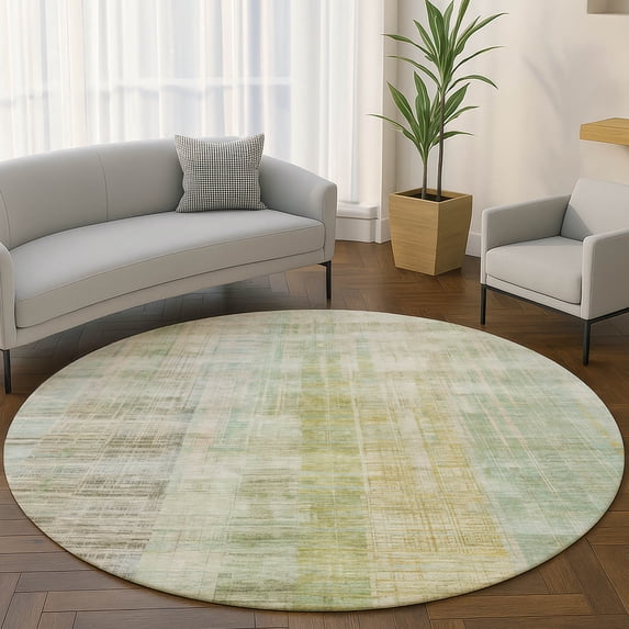 Addison Rugs Mayfield Premium Machine Washable Transitional Stripes Linen Round Rug, 8' x 8'