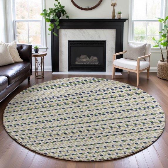 Addison Rugs Mayfield Premium Machine Washable Transitional Stripes Linen Round Rug, 8' x 8'