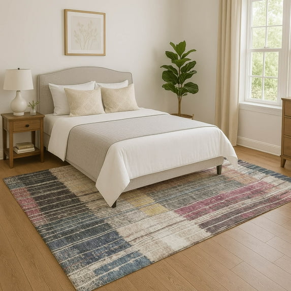 Addison Rugs Mayfield Premium Machine Washable Transitional Stripes Mauve Rectangle Rug, 3' x 5'