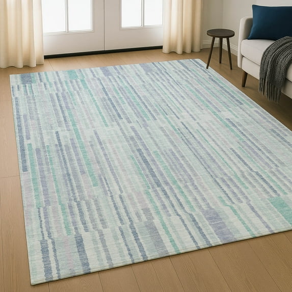 Addison Rugs Mayfield Premium Machine Washable Transitional Stripes Mint Rectangle Rug, 5' X 7'6" Machine Washable Transitional Stripes Mint Oversized Sherpa Throw Blanket