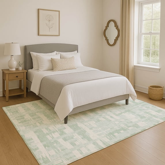 Addison Rugs Mayfield Premium Machine Washable Transitional Stripes Mint Rectangle Rug, 5' x 7'6"