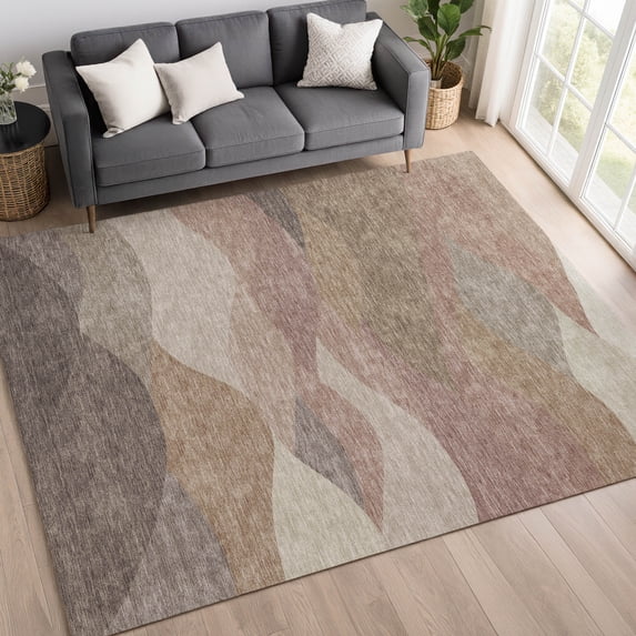 Addison Rugs Mayfield Premium Machine Washable Transitional Stripes Mocha Rectangle Rug, 10' x 14'