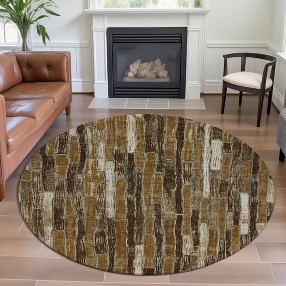 Addison Rugs Mayfield Premium Machine Washable Transitional Stripes Mocha Round Rug, 8' x 8'