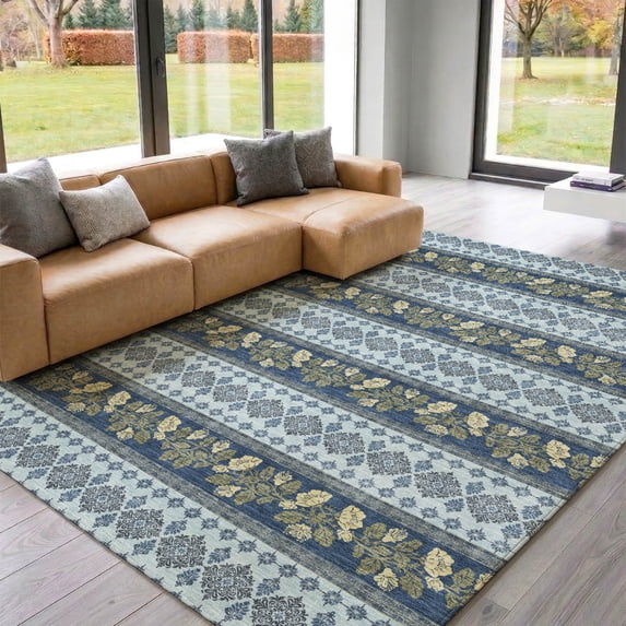 Addison Rugs Mayfield Premium Machine Washable Transitional Stripes Navy Rectangle Rug, 3' x 5'