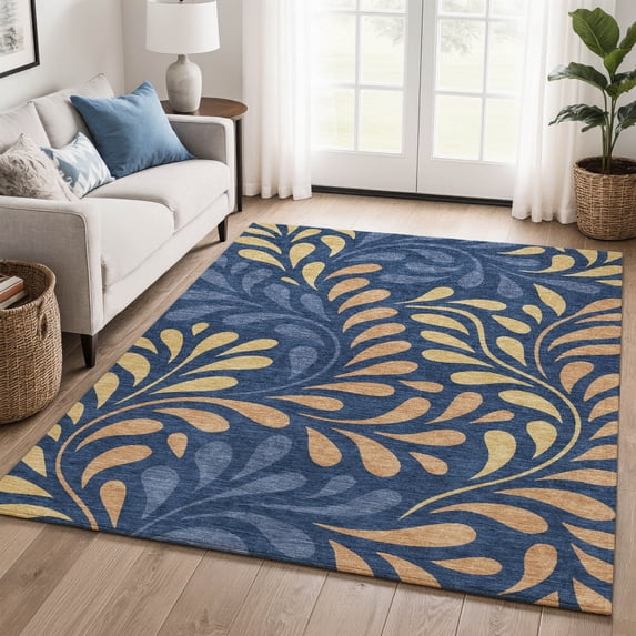 Addison Rugs Mayfield Premium Machine Washable Transitional Stripes Navy Rectangle Rug, 3' x 5'