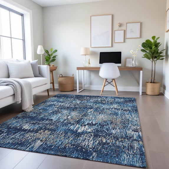 Addison Rugs Mayfield Premium Machine Washable Transitional Stripes Navy Rectangle Rug, 8' x 10'