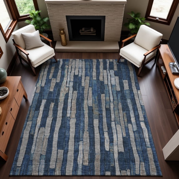 Addison Rugs Mayfield Premium Machine Washable Transitional Stripes Navy Rectangle Rug, 9' x 12'