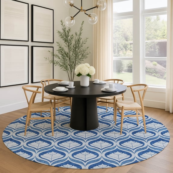 Addison Rugs Mayfield Premium Machine Washable Transitional Stripes Navy Round Rug, 8' x 8'