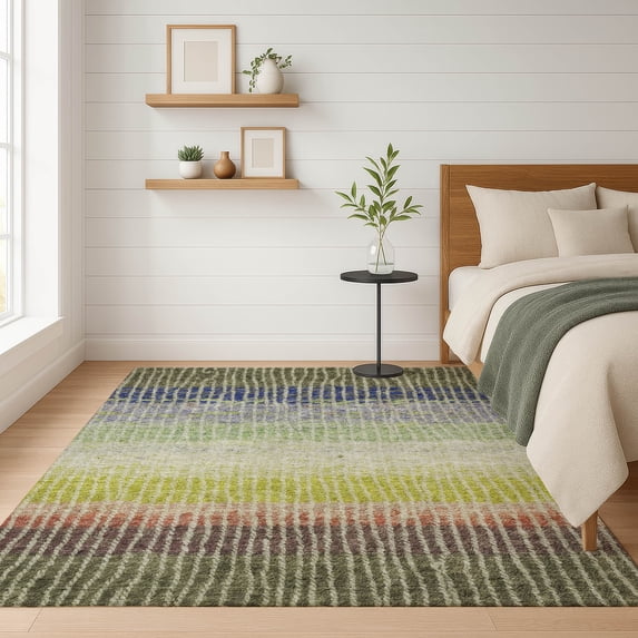Addison Rugs Mayfield Premium Machine Washable Transitional Stripes Olive Rectangle Rug, 9' x 12'