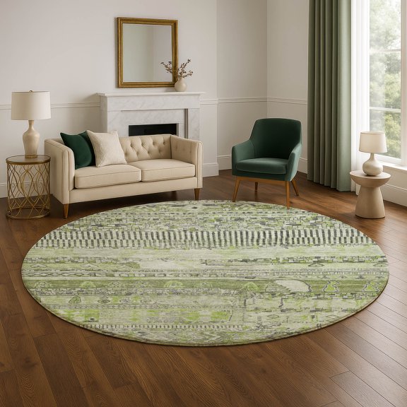 Addison Rugs Mayfield Premium Machine Washable Transitional Stripes Olive Round Rug, 8' x 8'