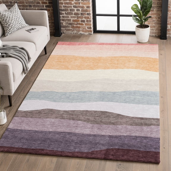 Addison Rugs Mayfield Premium Machine Washable Transitional Stripes Orange Rectangle Rug, 3' X 5' Machine Washable Transitional Stripes Orange Oversized Sherpa Throw Blanket