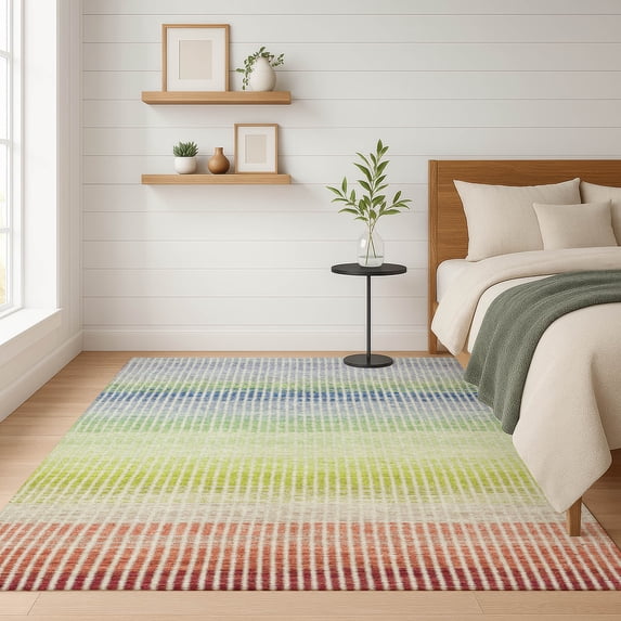 Addison Rugs Mayfield Premium Machine Washable Transitional Stripes Paprika Rectangle Rug, 3' x 5'