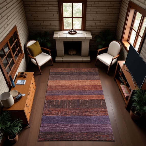 Addison Rugs Mayfield Premium Machine Washable Transitional Stripes Paprika Rectangle Rug, 5' x 7'6"
