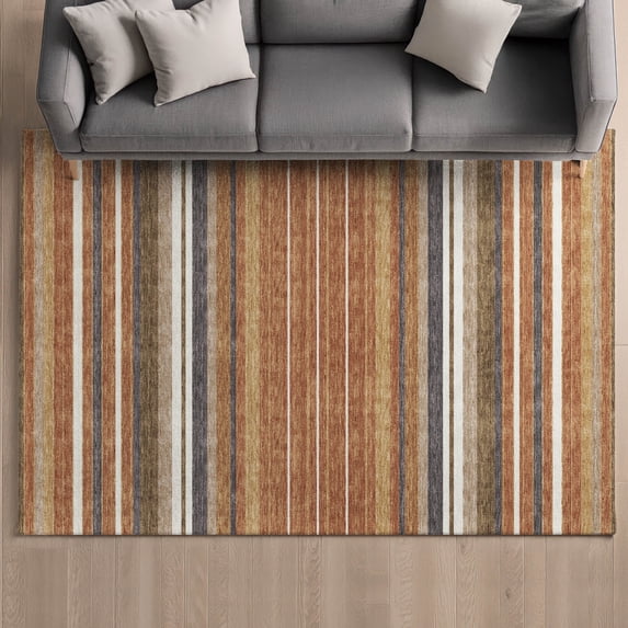 Addison Rugs Mayfield Premium Machine Washable Transitional Stripes Paprika Rectangle Rug, 8' x 10'