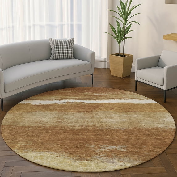 Addison Rugs Mayfield Premium Machine Washable Transitional Stripes Paprika Round Rug, 8' x 8'