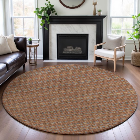 Addison Rugs Mayfield Premium Machine Washable Transitional Stripes Paprika Round Rug, 8' x 8'