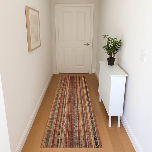 Addison Rugs Mayfield Premium Machine Washable Transitional Stripes Paprika Runner Rug, 2'3" x 7'6"