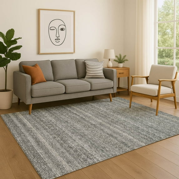 Addison Rugs Mayfield Premium Machine Washable Transitional Stripes Pewter Rectangle Rug, 10' X 14' Machine Washable Transitional Stripes Pewter Oversized Sherpa Throw Blanket