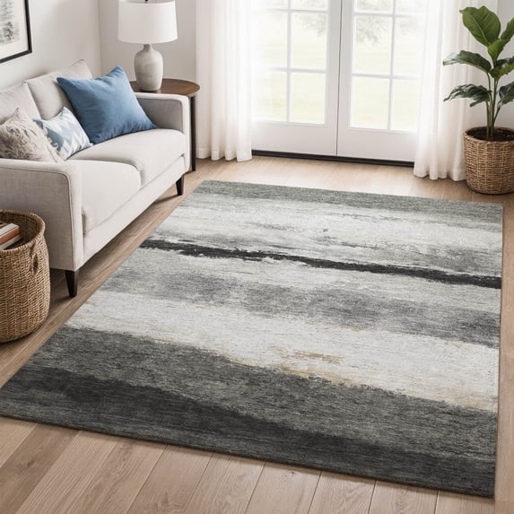 Addison Rugs Mayfield Premium Machine Washable Transitional Stripes Pewter Rectangle Rug, 10' x 14'