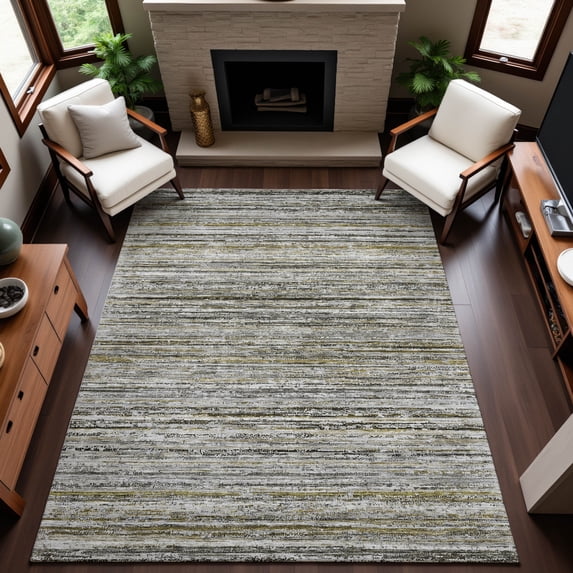 Addison Rugs Mayfield Premium Machine Washable Transitional Stripes Pewter Rectangle Rug, 8' x 10'