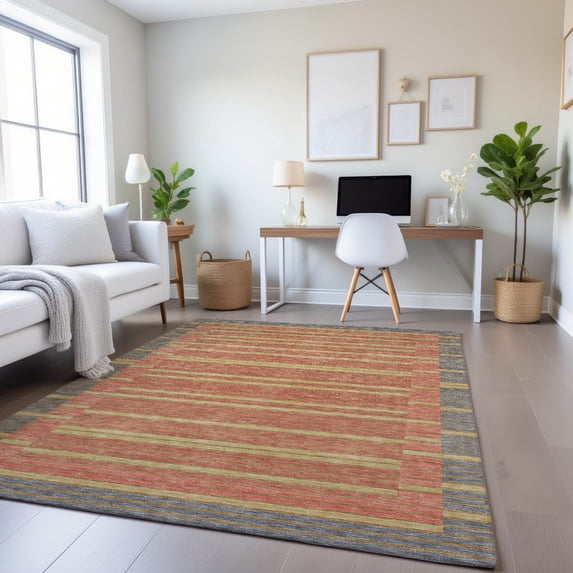 Addison Rugs Mayfield Premium Machine Washable Transitional Stripes Pewter Rectangle Rug, 9' x 12'