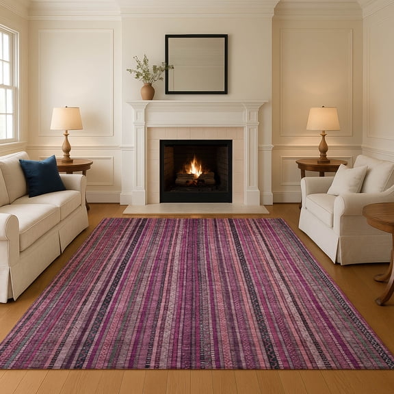 Addison Rugs Mayfield Premium Machine Washable Transitional Stripes Pink Rectangle Rug, 10' x 14'