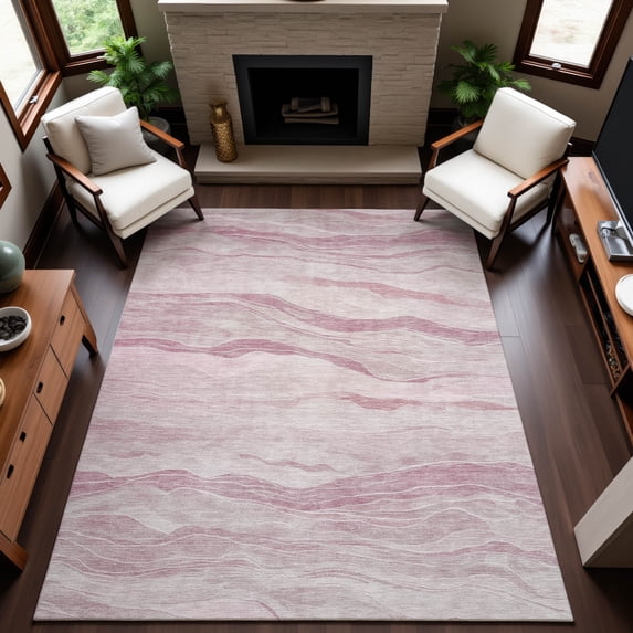 Addison Rugs Mayfield Premium Machine Washable Transitional Stripes Pink Rectangle Rug, 8' x 10'