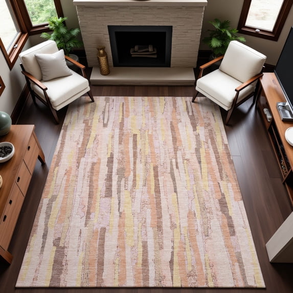 Addison Rugs Mayfield Premium Machine Washable Transitional Stripes Pink Rectangle Rug, 8' x 10'