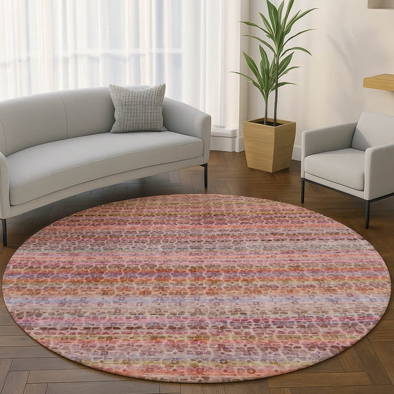 Addison Rugs Mayfield Premium Machine Washable Transitional Stripes Pink Round Rug, 8' x 8'