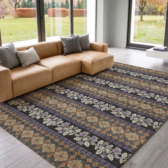 Addison Rugs Mayfield Premium Machine Washable Transitional Stripes Plum Rectangle Rug, 10' x 14'
