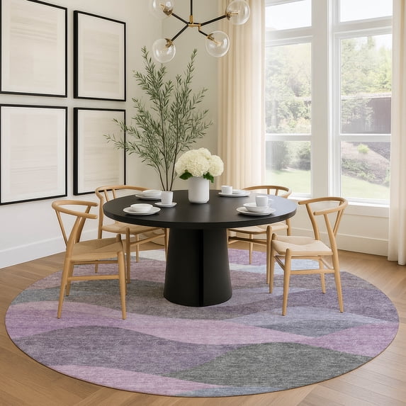Addison Rugs Mayfield Premium Machine Washable Transitional Stripes Plum Round Rug, 8' x 8'