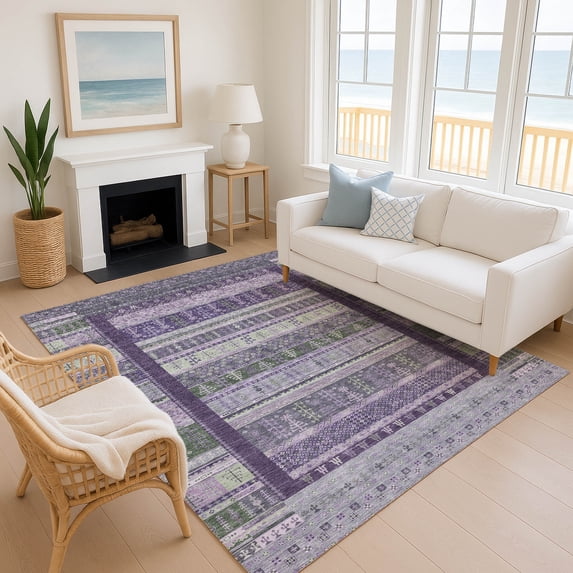 Addison Rugs Mayfield Premium Machine Washable Transitional Stripes Purple Rectangle Rug, 3' x 5'