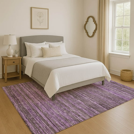 Addison Rugs Mayfield Premium Machine Washable Transitional Stripes Purple Rectangle Rug, 3' x 5'
