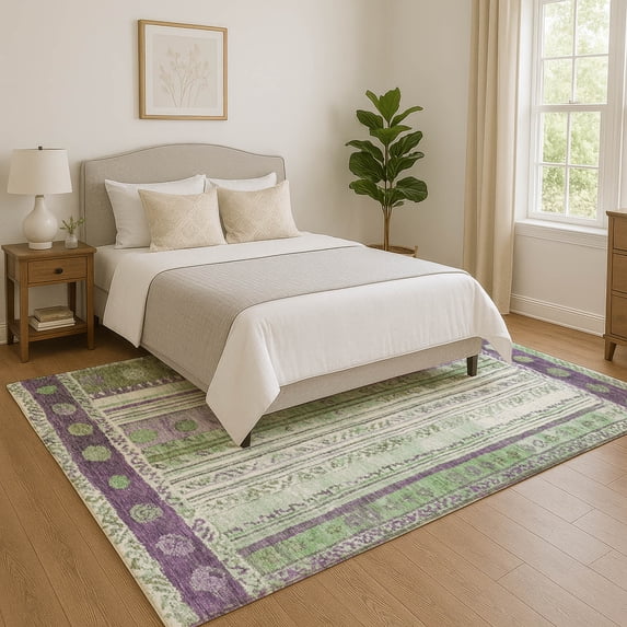 Addison Rugs Mayfield Premium Machine Washable Transitional Stripes Purple Rectangle Rug, 5' x 7'6"