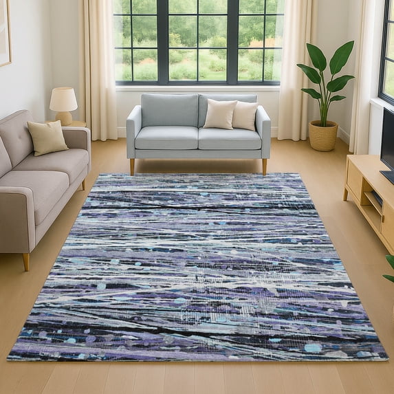 Addison Rugs Mayfield Premium Machine Washable Transitional Stripes Purple Rectangle Rug, 8' x 10'