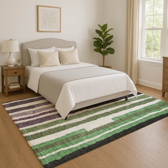 Addison Rugs Mayfield Premium Machine Washable Transitional Stripes Purple Rectangle Rug, 9' x 12'