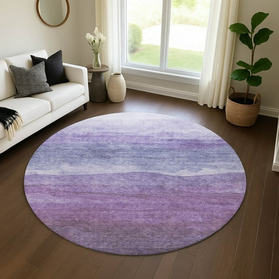 Addison Rugs Mayfield Premium Machine Washable Transitional Stripes Purple Round Rug, 8' X 8' Machine Washable Transitional Stripes Purple Oversized Sherpa Throw Blanket