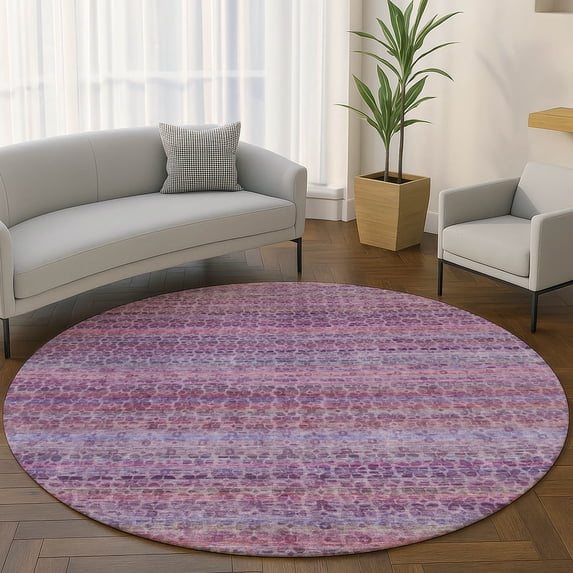 Addison Rugs Mayfield Premium Machine Washable Transitional Stripes Purple Round Rug, 8' x 8'