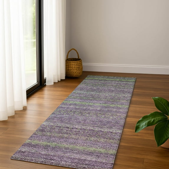 Addison Rugs Mayfield Premium Machine Washable Transitional Stripes Purple Runner Rug, 2'3" X 7'6" Machine Washable Transitional Stripes Purple Oversized Sherpa Throw Blanket