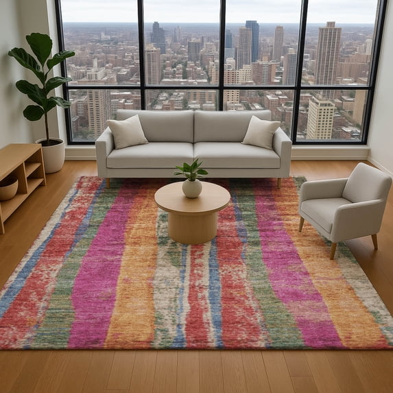 Addison Rugs Mayfield Premium Machine Washable Transitional Stripes Putty Rectangle Rug, 10' x 14'