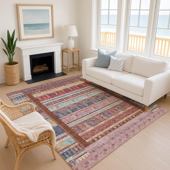 Addison Rugs Mayfield Premium Machine Washable Transitional Stripes Red Rectangle Rug, 10' x 14'