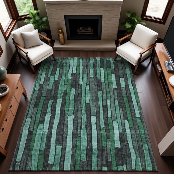 Addison Rugs Mayfield Premium Machine Washable Transitional Stripes Sage Rectangle Rug, 10' x 14'