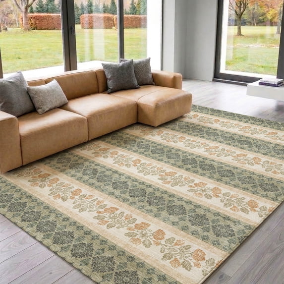 Addison Rugs Mayfield Premium Machine Washable Transitional Stripes Sage Rectangle Rug, 9' x 12'