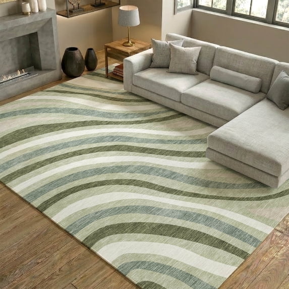 Addison Rugs Mayfield Premium Machine Washable Transitional Stripes Sage Rectangle Rug, 9' x 12'