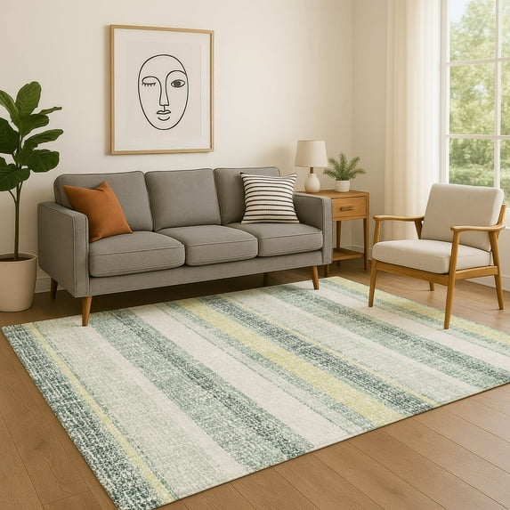 Addison Rugs Mayfield Premium Machine Washable Transitional Stripes Seafoam Rectangle Rug, 3' X 5' Machine Washable Transitional Stripes Seafoam Oversized Sherpa Throw Blanket