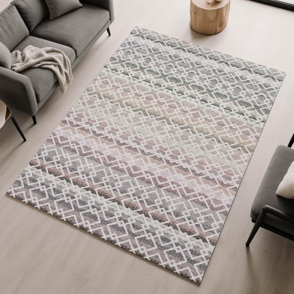 Addison Rugs Mayfield Premium Machine Washable Transitional Stripes Silver Rectangle Rug, 5' x 7'6"