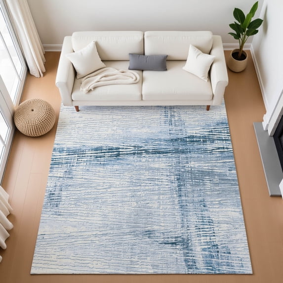 Addison Rugs Mayfield Premium Machine Washable Transitional Stripes Sky Rectangle Rug, 8' x 10'