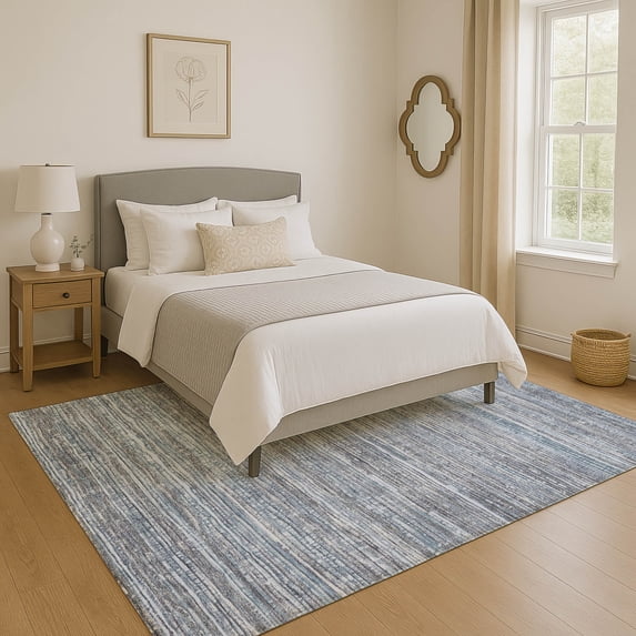 Addison Rugs Mayfield Premium Machine Washable Transitional Stripes Sky Rectangle Rug, 8' x 10'